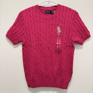 Polo by Ralph Lauren Women Cable Knit Short-Sleeve Sweater - Pink - Medium - NWT